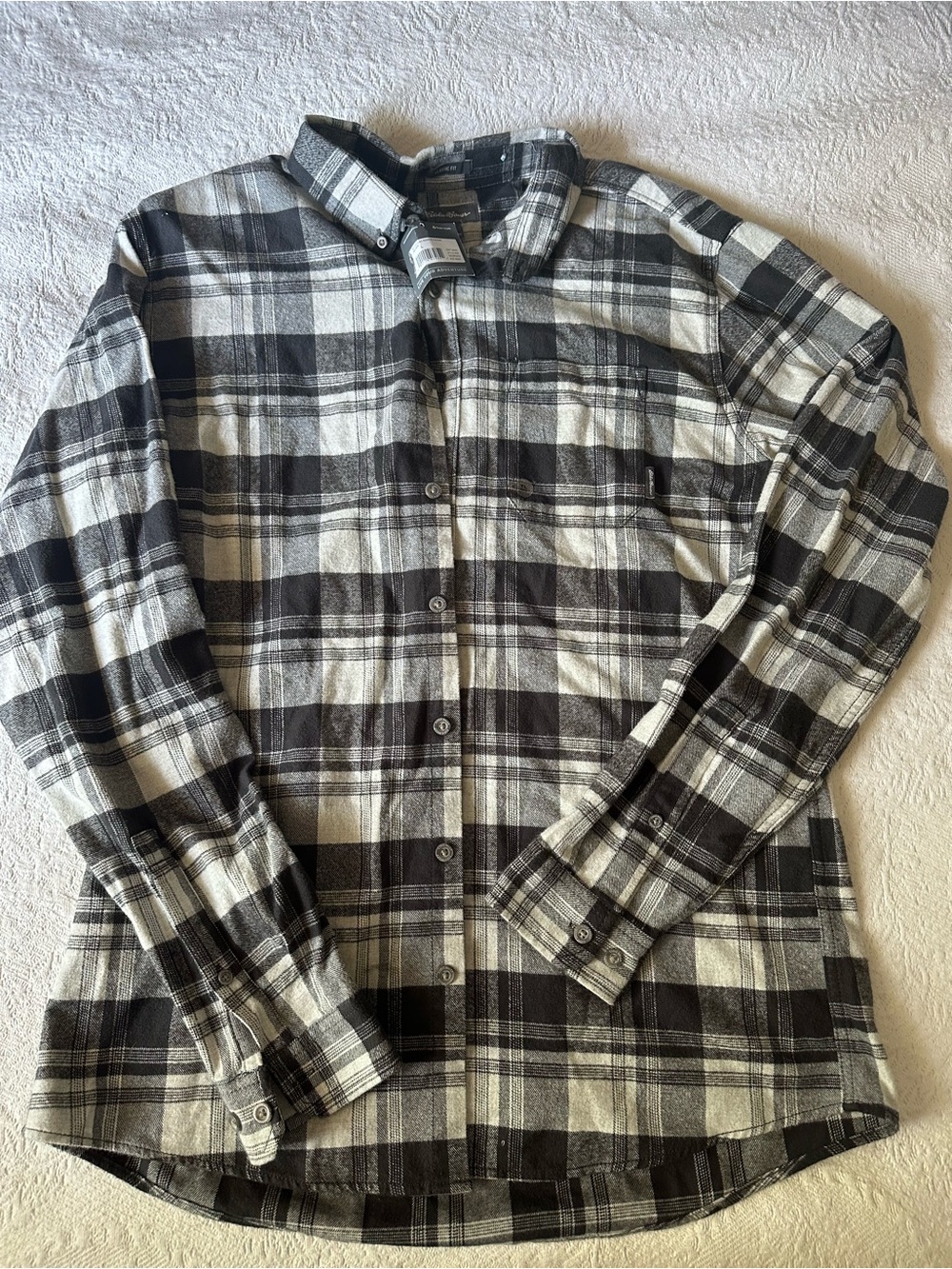 Eddie Bauer Men's Black & White Plaid Button-Up Shirt